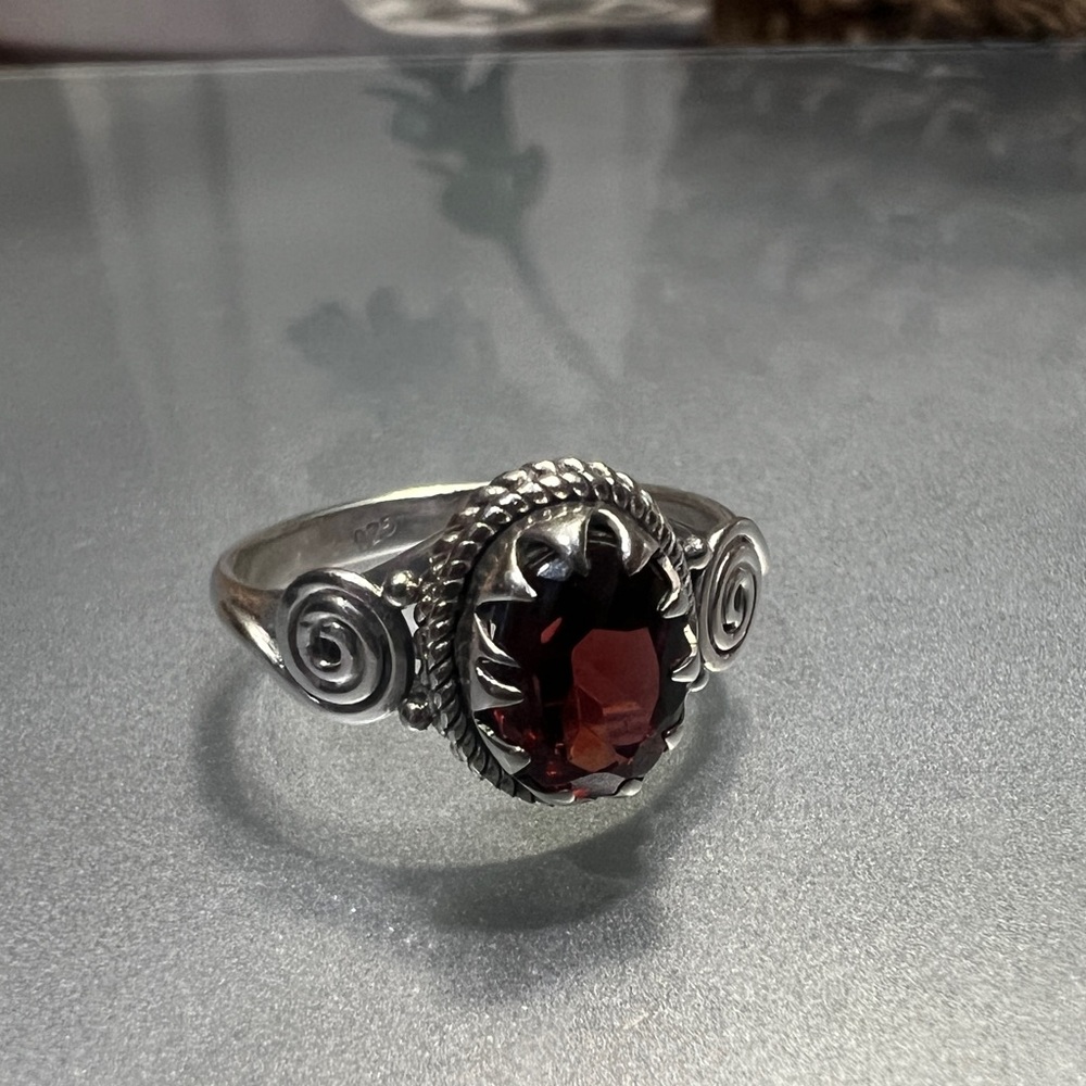 Sterling Silver and Ruby Gemstone Ring Size 6 3/4"